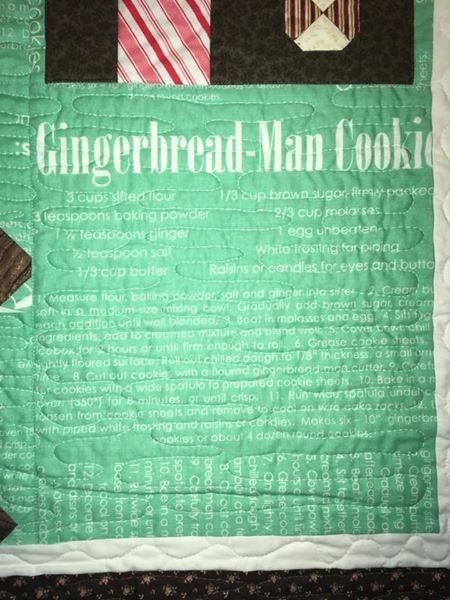 Handmade Quilt, Christmas Gingerbread Man, cute in green, brown & reds