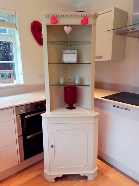 Cream Wooden Shabby Chic Corner Display Cabinet In Fleet