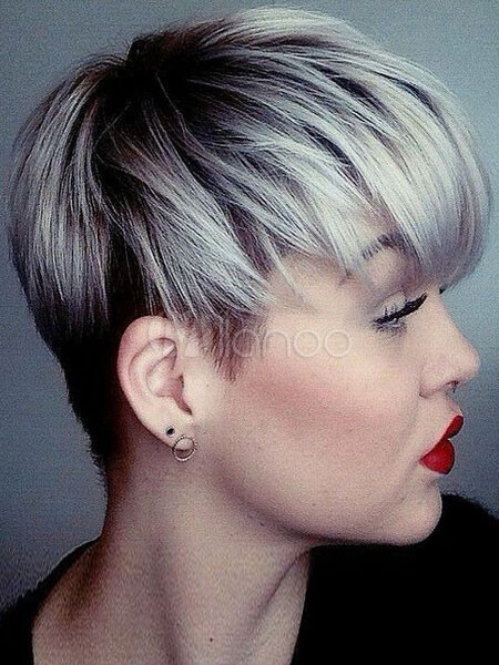 Light Grey Fluffy Short Straight Capless Noble Side Bang Women S