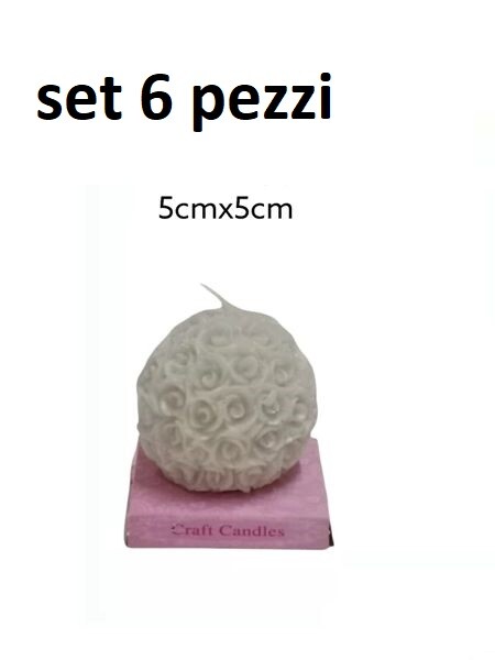 Set 6 Pezzi Candela Sferica Sfera Bianca Con Roselline Lumino Decorazione bal