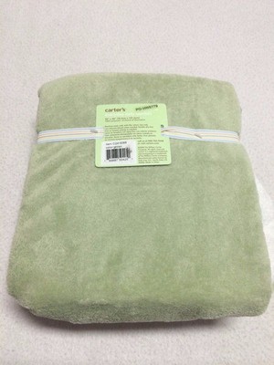 NWT Carters Cute Applique Sage Green White Binding Everyday Easy Baby Blanket