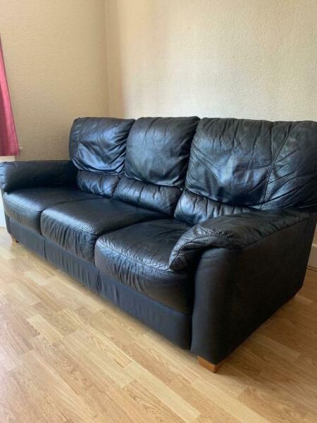 Ikea Laholm Black Leather Sofa 3 Seater In Gloucester