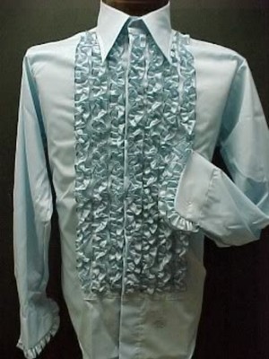 VINTAGE RETRO RUFFLED TUXEDO SHIRT LIGHT BLUE WITH BLACK NEW