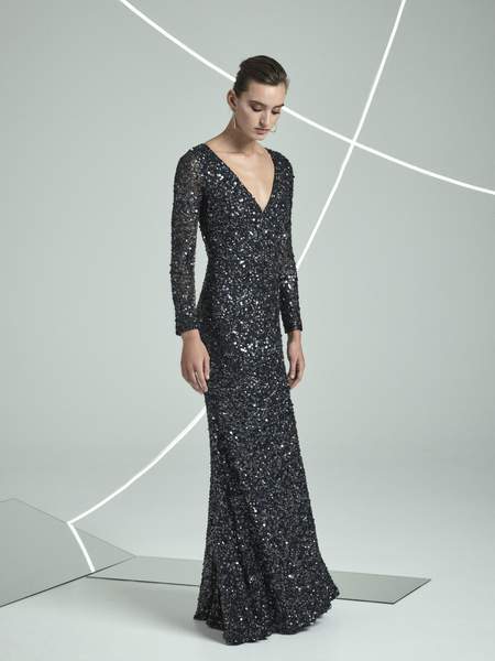 

РЭЙЧЕЛ ГИЛБЕРТ Черное платье Trixie с длинными рукавами и разрезом и запахом и V-образным вырезом, расшитое пайетками и бисером  США, Черный, TRIXIE