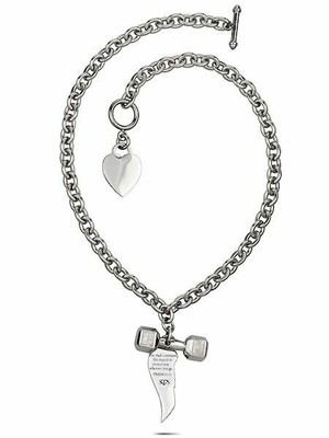 Pre-owned Shields Of Strength Heart Chain Necklace-phil 4:13 Dumbbell/ps 91:11 Swarovski Crystals Angel Wing In Silver