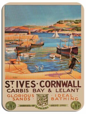 St Ives Cornwall Vintage Railway Poster Mouse Mat. Carbis Bay Train Mouse pad