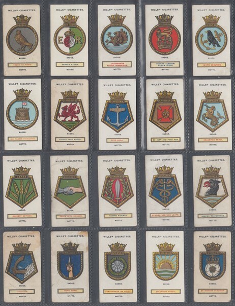 cigarette card valuations near me CIGARETTE CARD PART SET W.D. & H.O. WILLS, SHIP'S BADGES 1925 (ID:984/CS319)