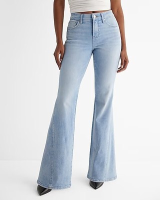 NWT Express Womens Mid Rise Light Wash Slant Seam '70s Flare Jeans Size 10R