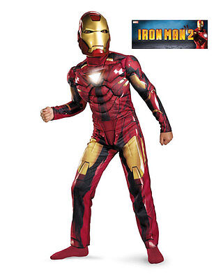 Boys L 8 10 12 Iron Man Mark VI Muscle Suit Costume w/ Mask Reflective Disguise 