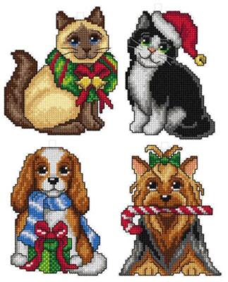 Orchidea Counted cross stitch kit with plastic canvas Christmas set of 4 desi...