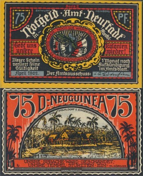 Neustadt Notgeld: 961.2 Bild 3 Deutsch-Neuguinea Bankfrisch 1922 75 Pfennig Neus