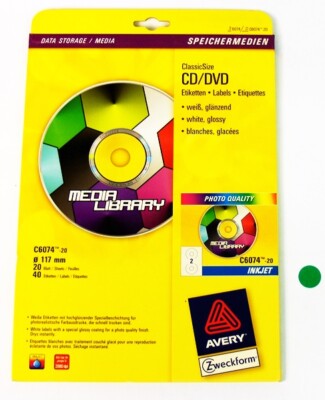 Avery Zweckform C6074-20 Speichermedien ClassicSize CD/DVD Weiß, glänzend
