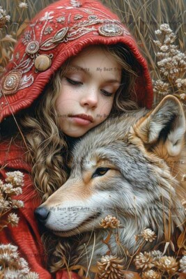 LITTLE RED RIDING HOOD AND WOLF ART PRINT Dark Fairy Tale Wall Decor Postes D074