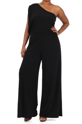 plus size white black one shoulder wide leg palazzo pants suit