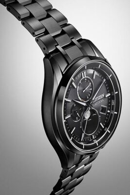 Pre-owned Citizen Attesa By1006-62e Black Moon Phase Eco-drive Men's Watch In Box