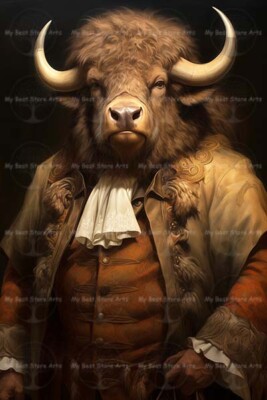 Buffalo Fine Art Print, Victorian Bison Wall Decor Gothic Poster Painting Animal