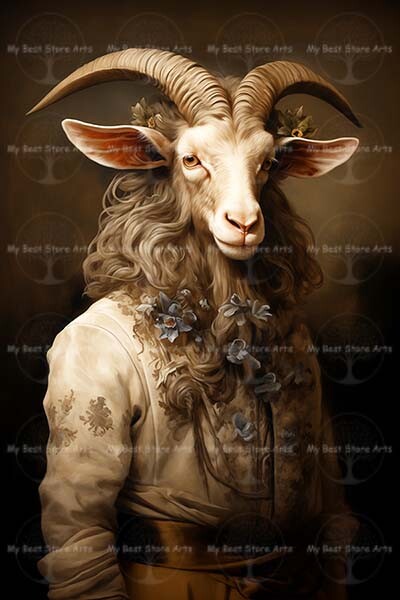 VICTORIAN RAM ART PRINT, Fantasy Sheep Poster, Gothic Animal Home Decor C069