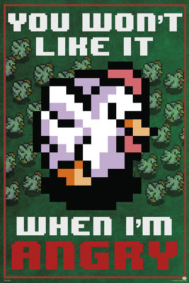 ZELDA CUCCO ANGRY 24x36 POSTER VIDEOGAME GAMER NINTENDO ADVENTURE WALL DECOR FUN