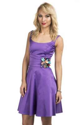 GORGEOUS PROM LARGE FLOWER & PLEAT A-LINE PURPLE DRESS 563 