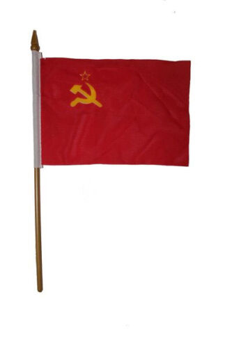 OLD USSR COUNTRY SMALL 4 X 6  MINI STICK FLAG WITH 10" PLASTIC POLE
