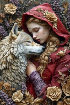 LITTLE RED RIDING HOOD AND WOLF ART PRINT Dark Fairy Tale Wall Decor Postes D202