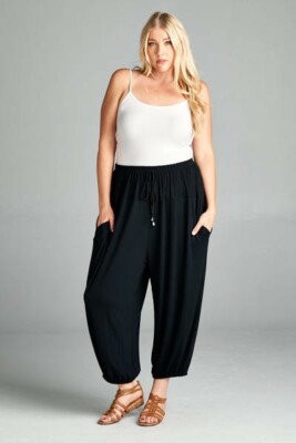 Emerald Relaxed Fit Stretch Jersey Jogger Harem Pant Black Plus 1X - New!
