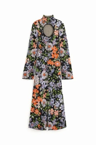 Pre-owned Rabanne H&m X Paco  Jacquard Knit Cut-out Floral Dress Sz Xl In Printed Orange/ Gold/silver/black