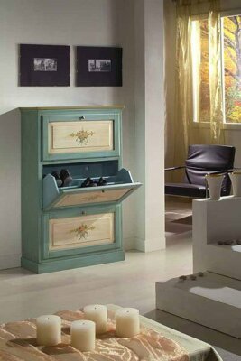 SCARPIERA DECORATA    RIBALTA IN LEGNO LACCATA DOPPIA CAPIENZA