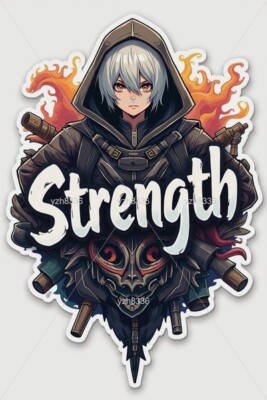 ''Strength'' Sticker - Anime Warrior with Fiery Background - Zink Print