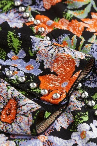 Pre-owned Rabanne H&m X Paco  Jacquard Knit Cut-out Floral Dress Sz Xl In Printed Orange/ Gold/silver/black