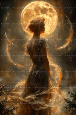 SELENE MOON GODDESS ART PRINT, Wall Decor Moon Poster, Gothic Witchy Lunar D383