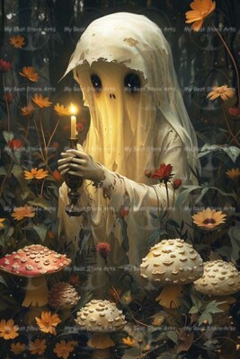 GHOST ART PRINT, Cottagecore Poster, Halloween Decor, Witchy Dark Academia D106