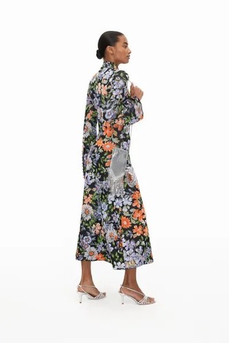 Pre-owned Rabanne H&m X Paco  Jacquard Knit Cut-out Floral Dress Sz Xl In Printed Orange/ Gold/silver/black