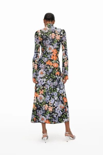 Pre-owned Rabanne H&m X Paco  Jacquard Knit Cut-out Floral Dress Sz M In Printed Orange/ Gold/silver/black