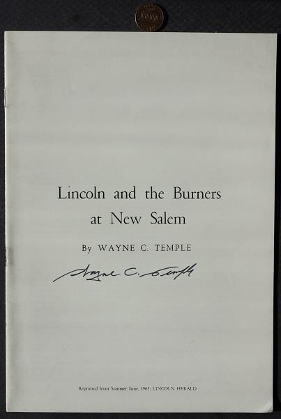 1965 Dr. Wayne C. Temple AUTOGRAPHED Abraham Lincoln New Salem Illinois booklet!