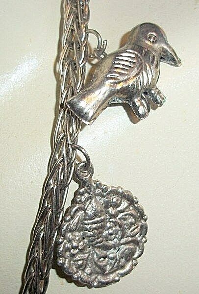 Vintage Silver Fetish Charm Brooch With Dragon, Birds, More