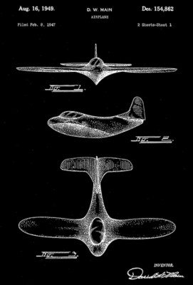 1949 - Airplane - D. W. Main - Patent Art Poster