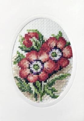 Orchidea Complete cross stitch kit - greetings card Red flowers 6160