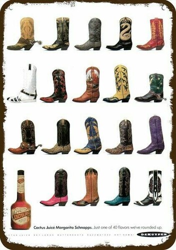 1989 COWBOY BOOTS & DEKUYPER Vintage-Look ****DECORATIVE REPLICA METAL SIGN****