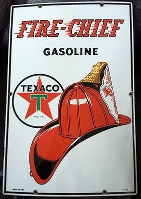 EXCELLENT MATCHED PAIR ORIGINAL1952 TEXACO FIRE CHIEF Gas PUMP Signs 12 X 18 NR