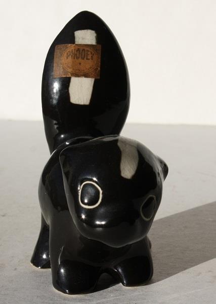 Skunk Figurine Black and White Ceramic Porcelain Glossy Finish Phooey Adorable