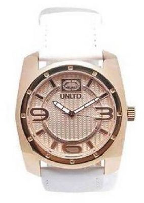 NEW-MARC ECKO UNLTD ROSE GOLD TONE ,WHITE LEATHER BAND,THE PHILLY WATCH E09508G4