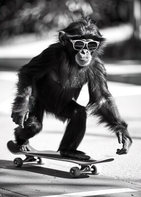 Monkey Skateboarding #8 - Cute Funny Animals - Poster