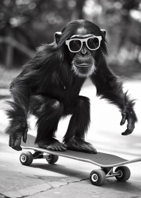 Monkey Skateboarding #9 - Cute Funny Animals - Poster