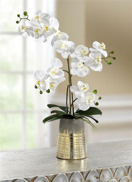 Tischgesteck Orchidee im Topf weiß Kunstblume Dekoration Kunstpflanze Tischdeko