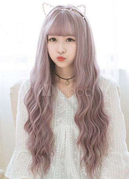 Women S Long Wigs Curly Lavender Synthetic Corkscrew Curl Tousled