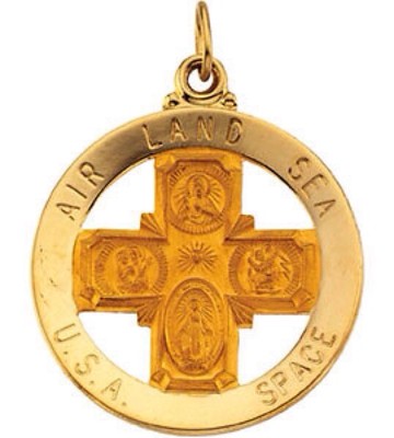 Pre-owned Rembrandt St Christopher 4 Way Medal In 14k Yellow Gold 33mm Air Land Sea Space Military
