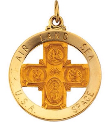 Pre-owned Rembrandt St Christopher 4 Way Medal In 14k Yellow Gold 33mm Air Land Sea Space Military