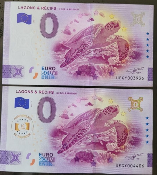 Billet Souvenir Scheion0 Euro Lagons & Recifs   2025 2 Bts Normal Et Anniversary