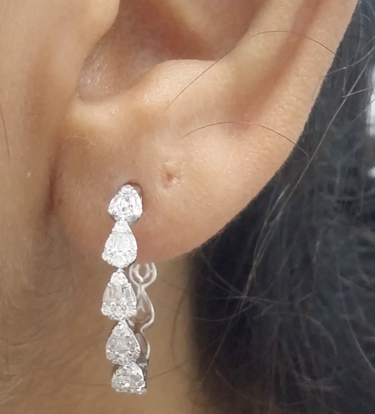 Pre-owned Handmade Deal 0.60 Carat Natural Baguettes Diamonds Hoops Huggies Earrings In 14k Gold In White